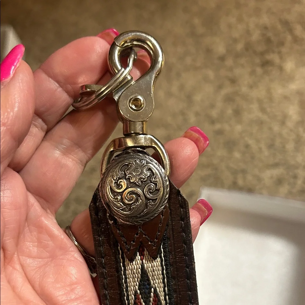 Brown and Silver Patterned Keychain